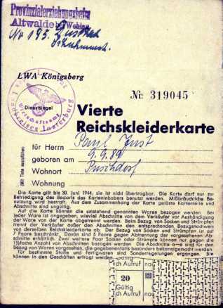 Vierte Reichskleiderkarte 
